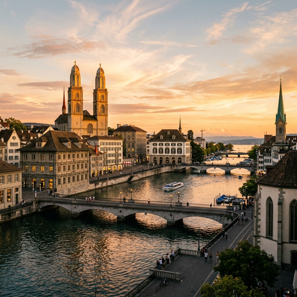 Zurich city skyline and lake